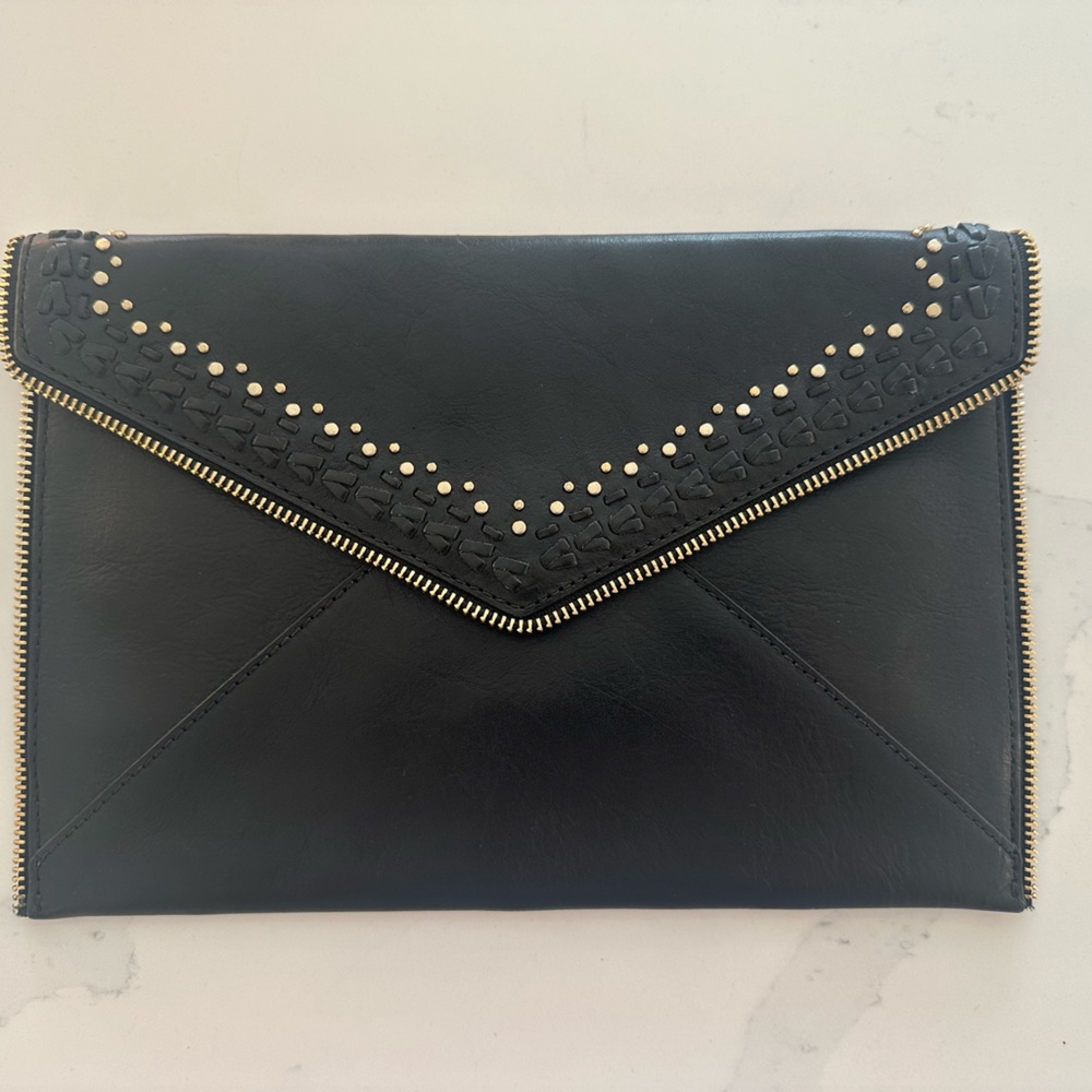 Rebecca Minkoff Black Envelope Clutch with Gold Accents